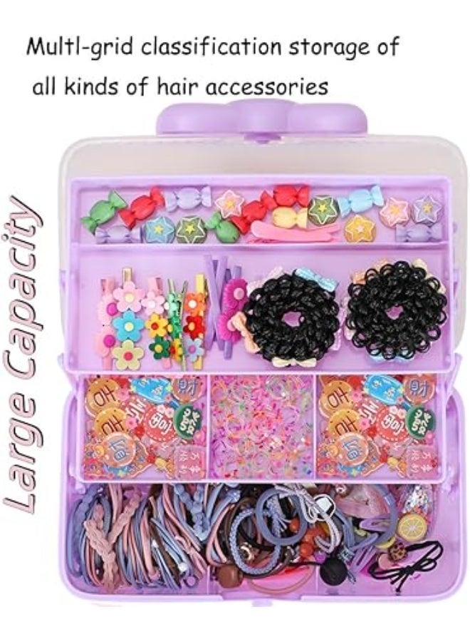 Cute Hair Accessories Organizer 3-Layers Kids Jewelry Storage Box Plastic Hair Accessories holder for Girls (Purple) - Image 3